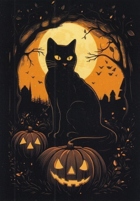Halloween, musta kissa, kurpitsat