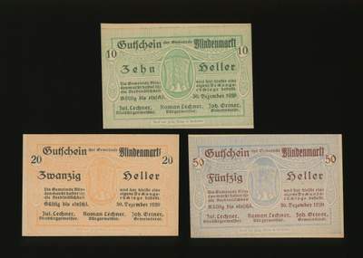 Itävalta Notgeld 10, 20, 50 Heller, Blindenmarkt 1920