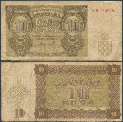Kroatia 10 Kuna 1941 (P-5b) WW2 SR123049