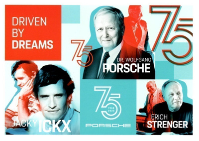 Porsche 75 vuotta -postikortti