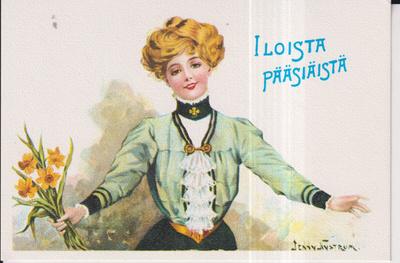 Iloista Pääsiäistä ,Nainen, kukkia, Jenny Nyström e52
