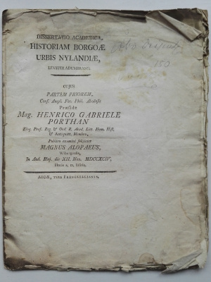 v. 1794 Porthan: Historiam Borgoae Urbis Nylandiae, 1. osa