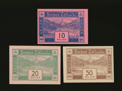 Itävalta Notgeld 10, 20, 50 Heller, Zell am See 1920