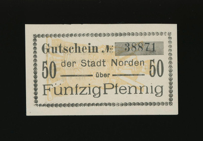 Saksa Notgeld 50 Pfennig, Norden 1.8.1918