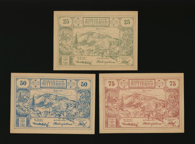 Itävalta Notgeld 25, 50, 75 Heller, Mitterbach