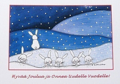 Puput lumituiskussa Joulukortti