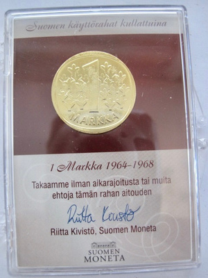 1 mk 1967 Hopeaa Kullattu