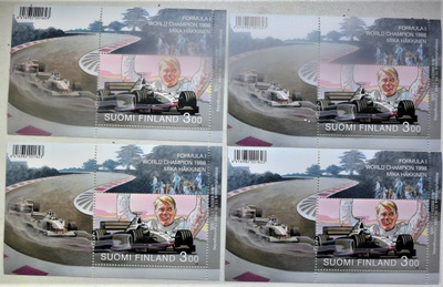 Postimerkki SUOMI 4 kpl Mika Häkkinen  Formula 1 v. 1998