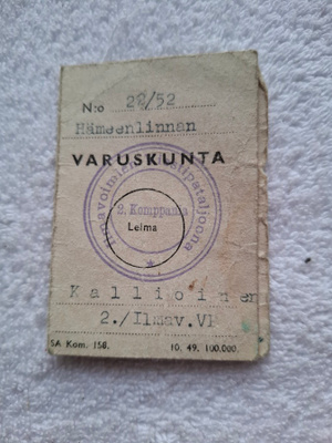 Varuskuntakortti 1952