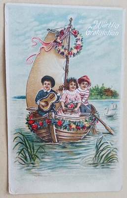 Lapset tulevat onnittelemaan purjeveneellä, p. 1919