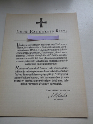 Länsi-Kannas ristin myöntökirja