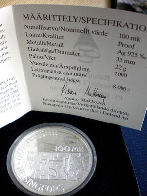 100 mk Helsinki 450v. v. 2000 PROOF Juhlaraha