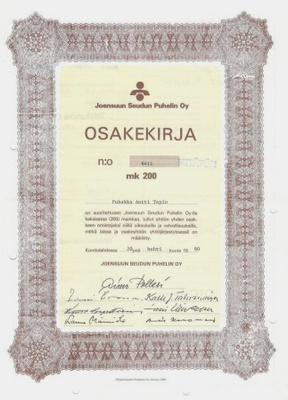 OKK 1990 Joensuun Seudun Puhelin Oy, Kontiolahti osakekirja