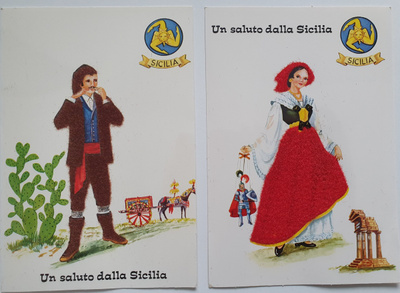 Vanhoja erikoisia postikortteja Italian Sisiliasta