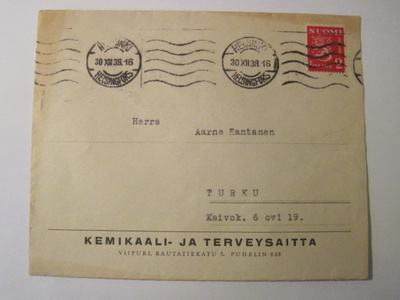 VANHA Firmakuori Kemikaali- ja Terveysaitta Viipuri 1938