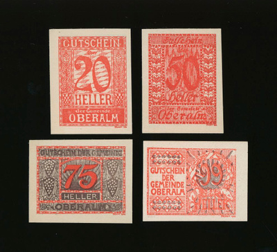 Itävalta Notgeld 10, 20, 50, 99 Heller, Oberalm