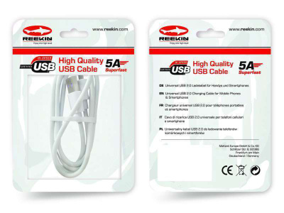 Reekin USB 2.0 kaapeli A uros - C uros, 5A Superfast, valk.