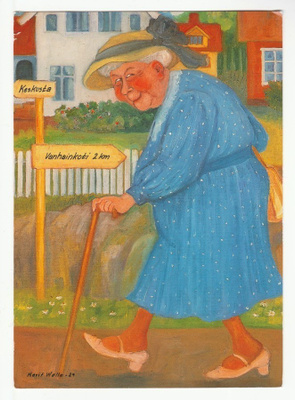 Kaksi Marit Wallen postikorttia 1990-luvulta