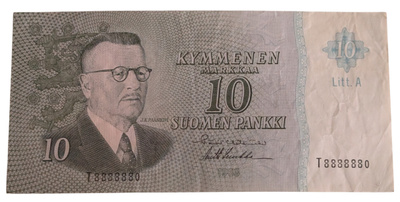 10 Markkaa 1963 Litt. A, mielenkiintoinen sarjanumero