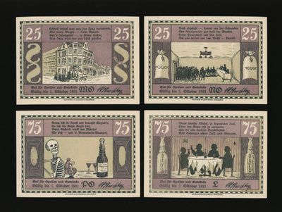 Saksa Notgeld 2 x 25, 2 x 75 Pfg, Cafe Monopol, Osnabrück