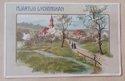 Väkeä menossa kirkkoon keväisenä sunnuntaina, p. 1910