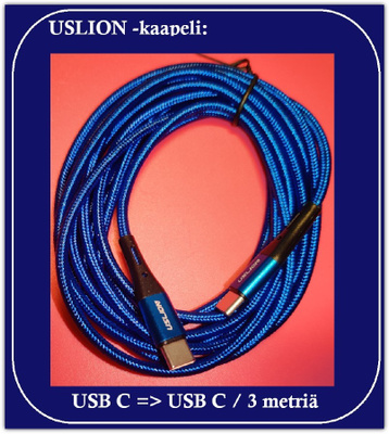 Uslion USB C - USB C -datakaapeli/ latauskaapeli / 3m #29904