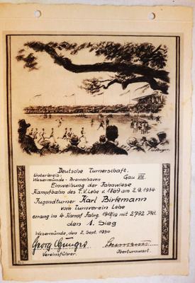 Taulu kunniakirja seinälle v. 1934 todistus sport