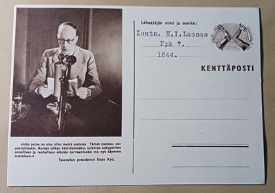 Presidentti RIsto Ryti puhuu, Kenttäpostipk, ei p.