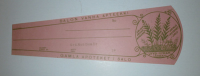 Apteekkiresepti Salon Vanha Apteekki, Lyydi Nyman-Lähdekivi