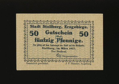 Saksa Notgeld 50 Pfg, Stollberg 1917