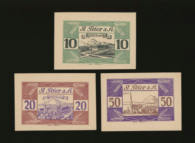 Itävalta Notgeld 10, 20, 50 Heller, St. Peter