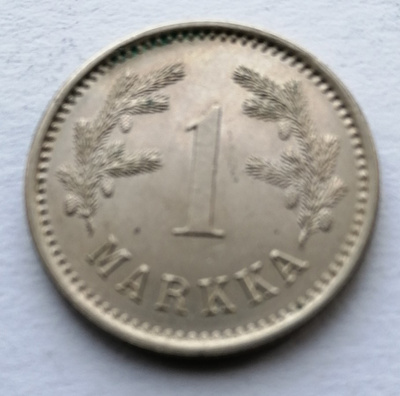 1 mk 1922 kuparinikkeliä, huippukuntoinen