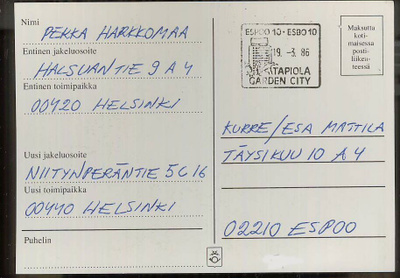 1986 Tapiola Garden City  matkailuleima