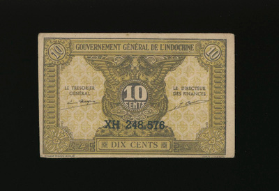 Ranskan Indokiina 10 Cents 1942 P89a, VF