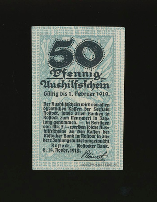 Saksa Notgeld 50 Pfennig, Rostock 14.11.1918