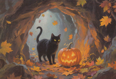 Halloween musta kissa luolassa