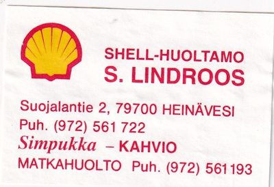 Heinävesi, S. Lindroos , SHELL - Huoltamo    s8/3