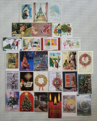 Joulukortti 28kpl, kulkenut, aihe kuusi tai koriste