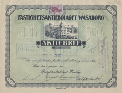 OKK 1918 Fastighets Ab Wasaborg, Vaasa osakekirja