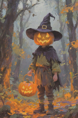 Halloween kurpitsapoika metsässä