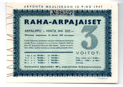 RAHA-ARPAJAISET vuodelta 1947