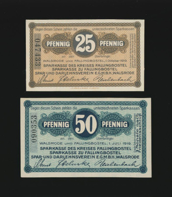 Saksa Notgeld 25, 50 Pfg, Fallingbostel 1919