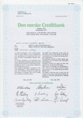 OKK 1985 Den norske Creditbank Norja