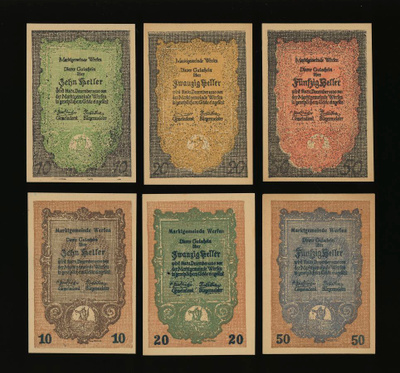 Itävalta Notgeld 2x10, 2x20, 2x50 Heller, Werfen 1920