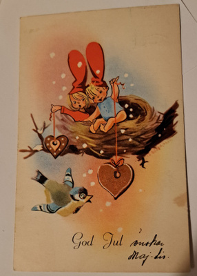 P. Söderström,lapset linnunpesässä,kulkenut1954, joulumerkki