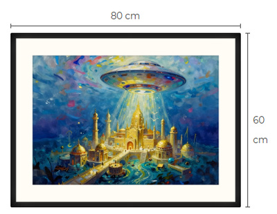 Uusi uniikki Atlantis ja UFO art print taulu 60 cm x 80 cm