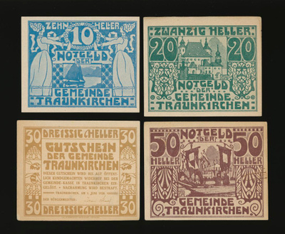 Itävalta Notgeld 10, 20, 30, 50 Heller, Traunkirchen 1920