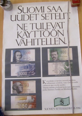 VANHA Juliste Suomen Seteliuudistus 1986 ISO