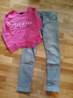 GAP pinkki collaripaita 158 + Demin hiekka farkut 152