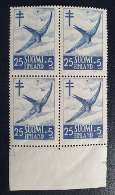 Nelilö Tuberkuloosin vastustaminen 1952 Lintuja 25 + 5 mk **